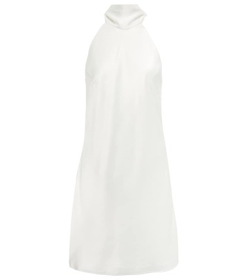 galvan bridal tie-neck satin minidress in white