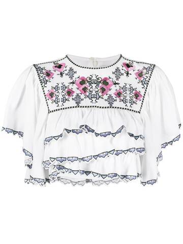 isabel marant floral-embroidery cropped top - white