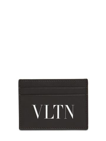 valentino garavani vltn leather card holder in black / white