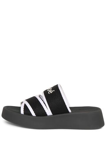 chloé 35mm mila canvas flat shoes in black / white