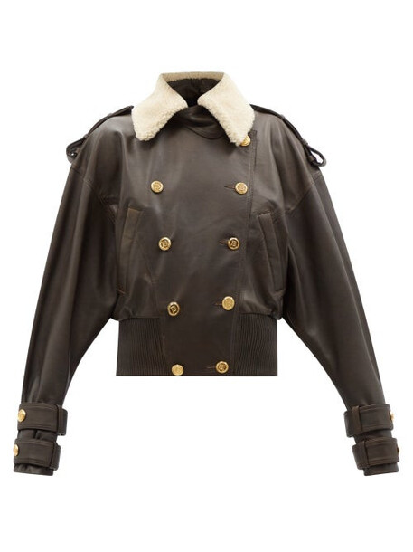 Balmain - Double-breasted Shearling-trim Jacket - Womens - Brown