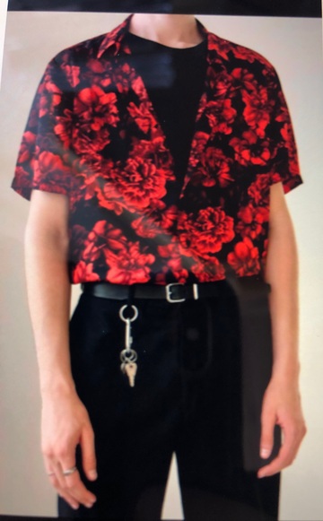 shirt,red,floral,black,short sleeve,menswear,roses