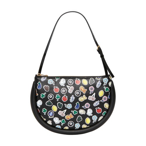 Jw Anderson Bumper-Moon Leather Shoulder Bag With Stickers Print in black
