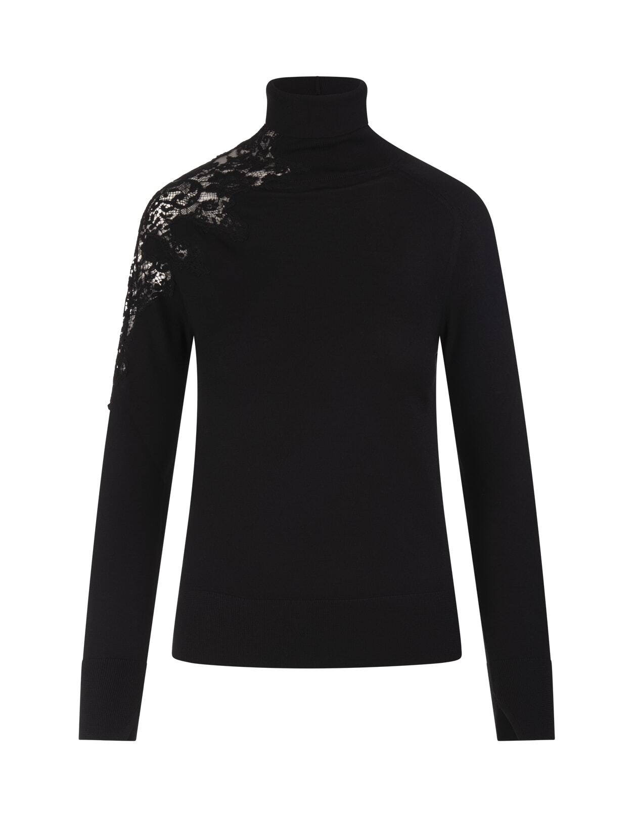 Ermanno Scervino Black Wool Turtleneck With Lace in nero