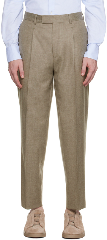 zegna gray creased trousers in taupe