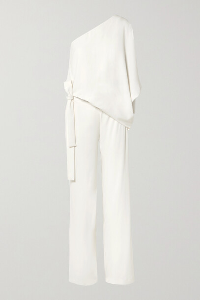Halston - One-shoulder Crepe Jumpsuit - Off-white