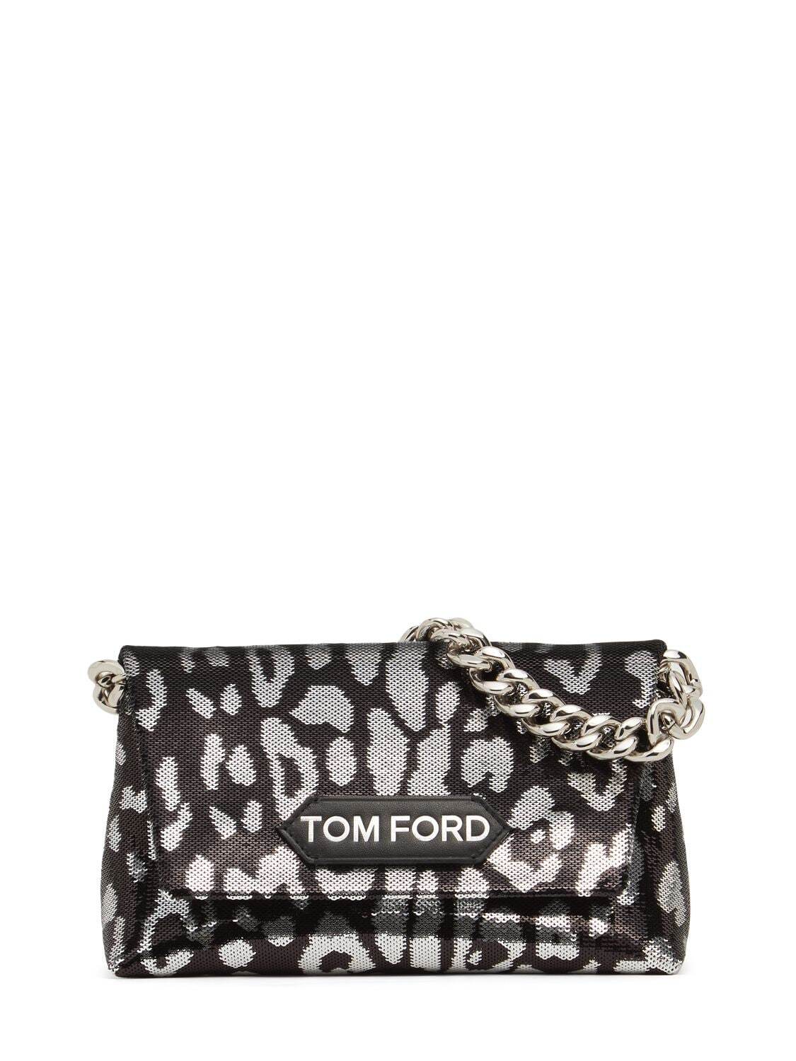 TOM FORD Mini Sequined Shoulder Bag W/chain in black / silver