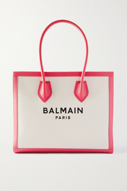 Balmain - B-army Leather-trimmed Printed Canvas Tote - Pink