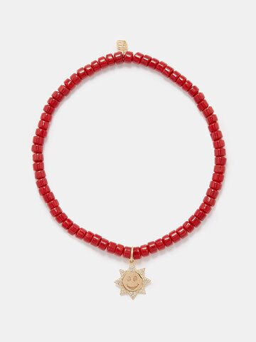 sydney evan - happy face sun diamond & 14kt gold bracelet - womens - red gold