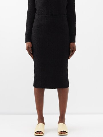 bottega veneta - elasticated-waist tweed pencil skirt - womens - black