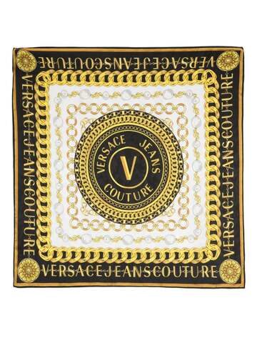 versace jeans couture logo-print silk scarf - black