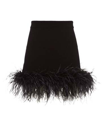 miu miu feather-trim cashmere-blend mini skirt - black