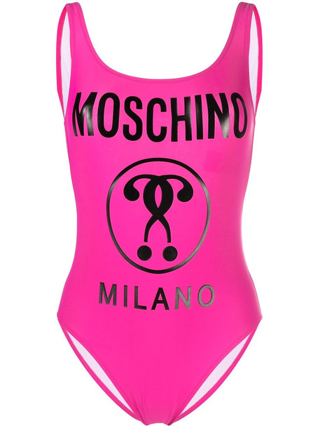 Moschino logo-print open-back swimsuit - Pink