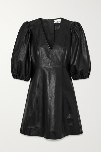 GANNI - Leather Mini Dress - Black