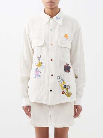 Story mfg. Story Mfg. - Snack Organic-linen Embroidered Shirt - Womens - White Multi
