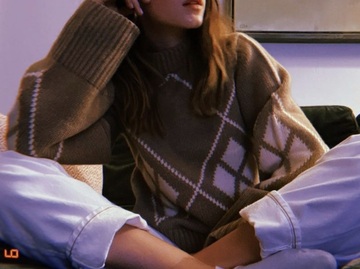 sweater,daisy edgar jones,white and brown pattered jumper