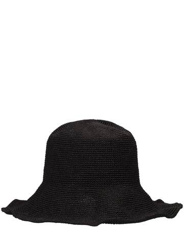 toteme woven paper & straw hat in black
