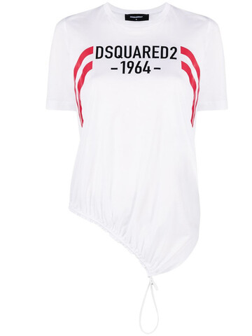 dsquared2 logo-print drawstring-hem t-shirt in white