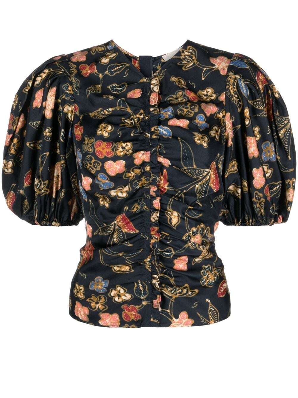 Ulla Johnson puff-sleeve floral-print blouse - Black