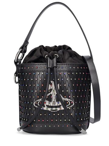 vivienne westwood daisy leather & crystal bucket bag in black