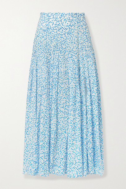 RIXO - Claire Printed Cotton And Silk-blend Midi Skirt - Blue