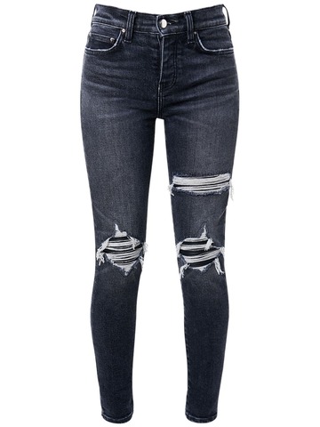 amiri faded distressed high waist skinny jeans in grey