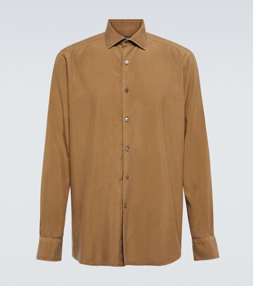 zegna silk shirt in brown