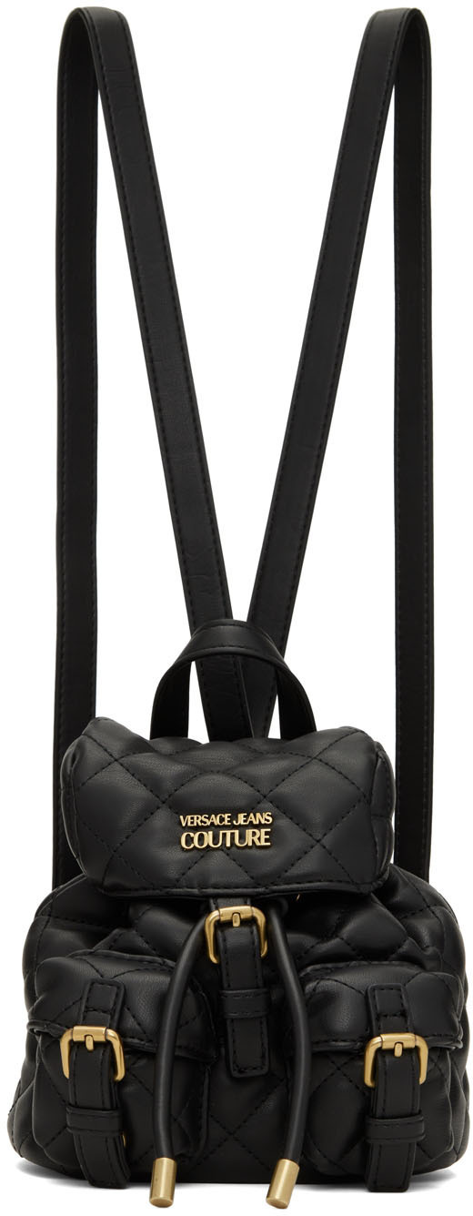 Versace Jeans Couture Black Quilted Faux-Leather Backpack