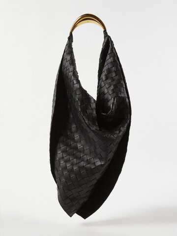 bottega veneta - foulard intrecciato-leather shoulder bag - womens - black