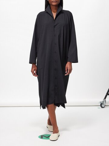 eskandar - oversized wool-blend barathea midi shirt dress - womens - charcoal