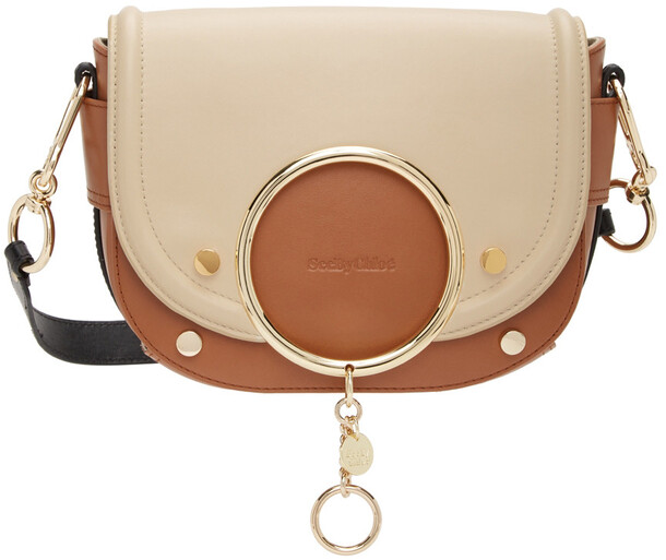 See by Chloé See by Chloé Brown & Off-White Mara Shoulder Bags in beige