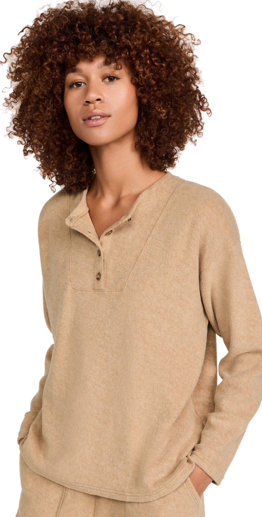 MWL by Madewell Cozybrushed Henley Top in camel
