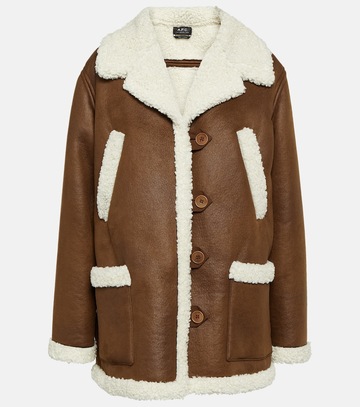 a.p.c. a.p.c. faux shearling-trimmed jacket in brown