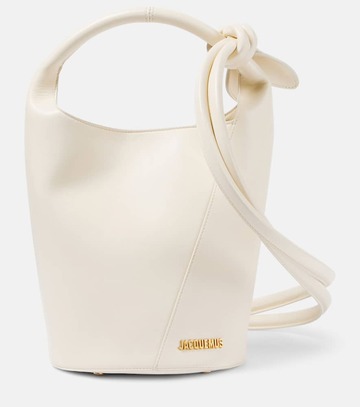jacquemus le petit tourni mini leather bucket bag in white