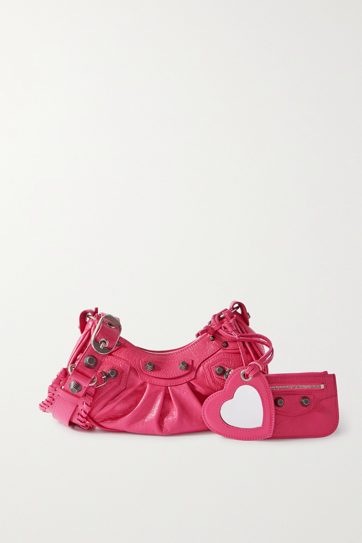 Balenciaga - Le Cagole Xs Studded Crinkled-leather Shoulder Bag - Pink