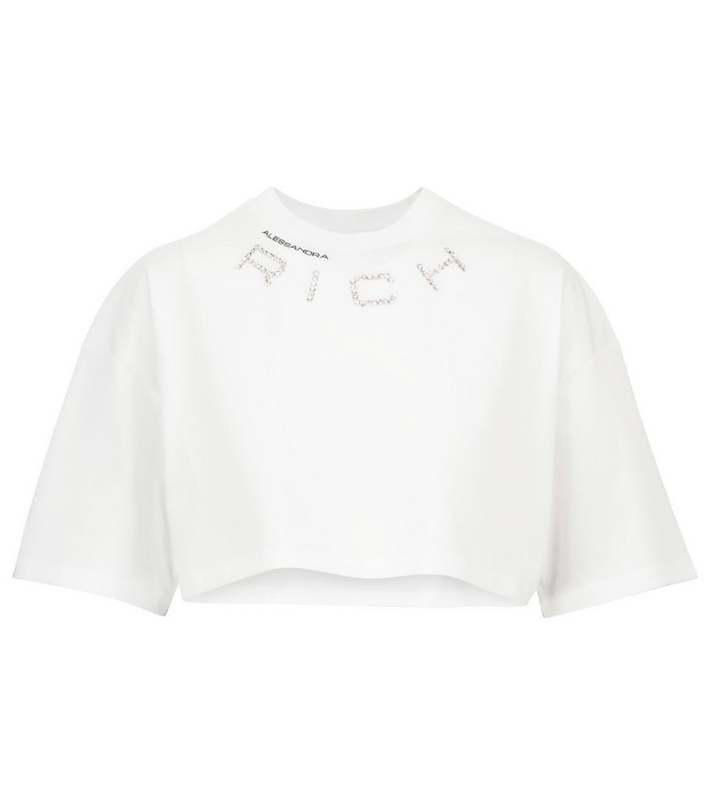 Alessandra Rich Embellished cropped cotton T-shirt in white