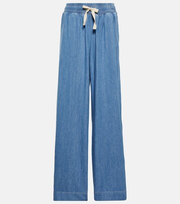 frame cotton and linen drawstring pants in blue