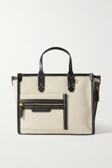 anya hindmarch - pocket xs leather-trimmed canvas tote - neutrals