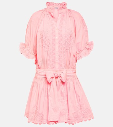 juliet dunn embroidered cotton poplin shirt dress in pink