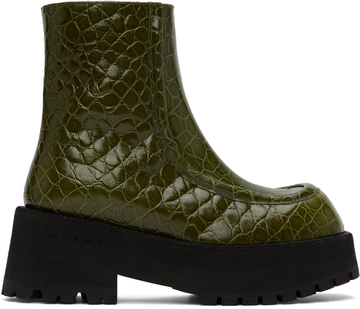 marni green croc-embossed platform ankle boots in teal