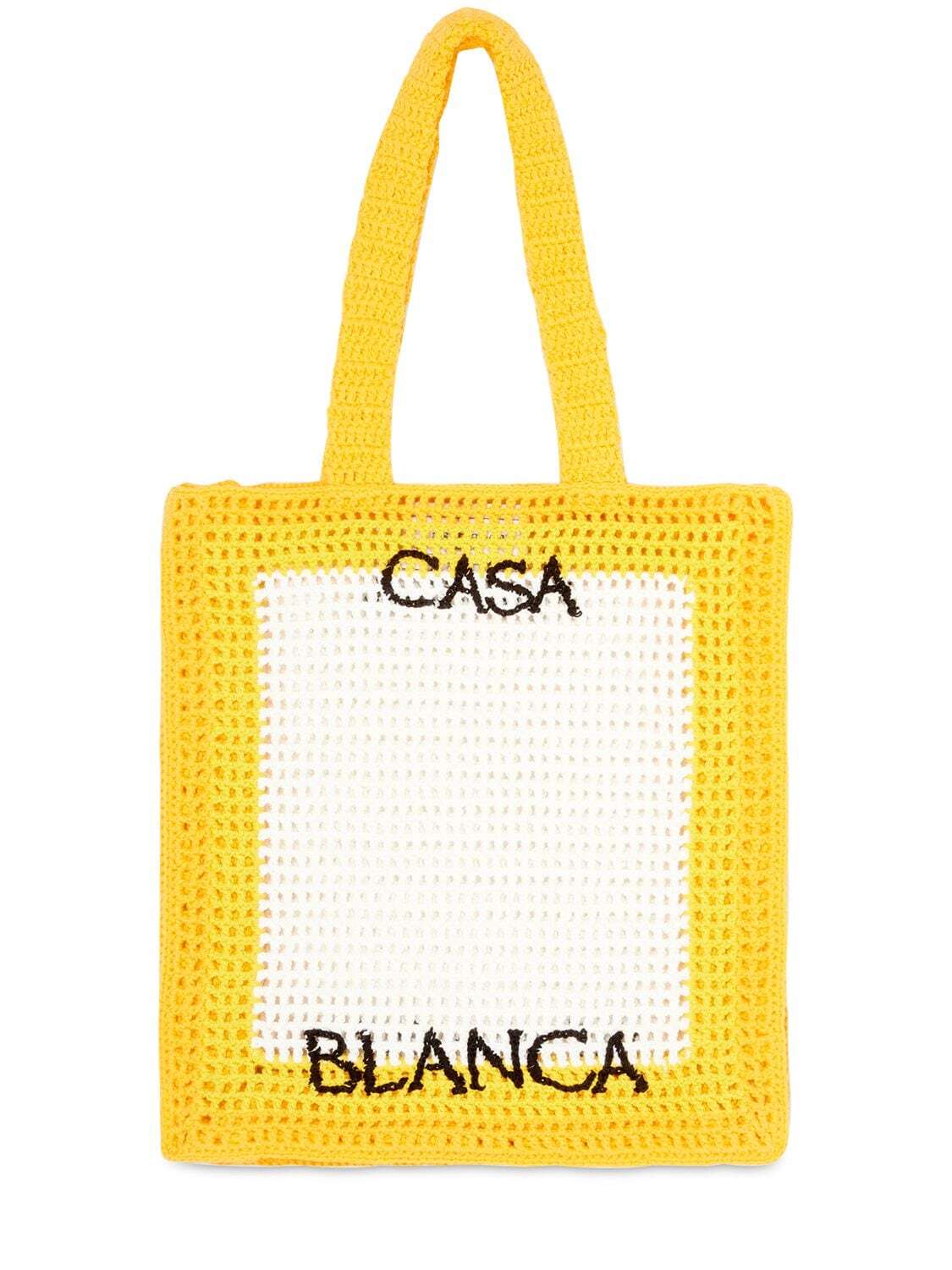 CASABLANCA Crochet Cuzimala Tote Bag in white / yellow