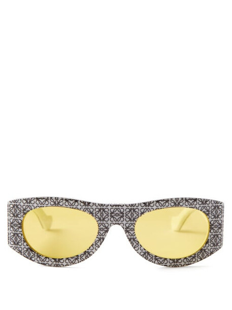 Loewe - Anagram Oval Acetate Sunglasses - Womens - White Yellow Multi