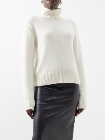 frame - roll-neck cashmere sweater - womens - cream