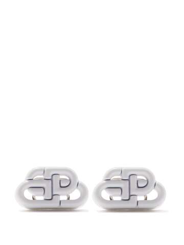 balenciaga - bb-logo enamelled stud earrings - womens - white