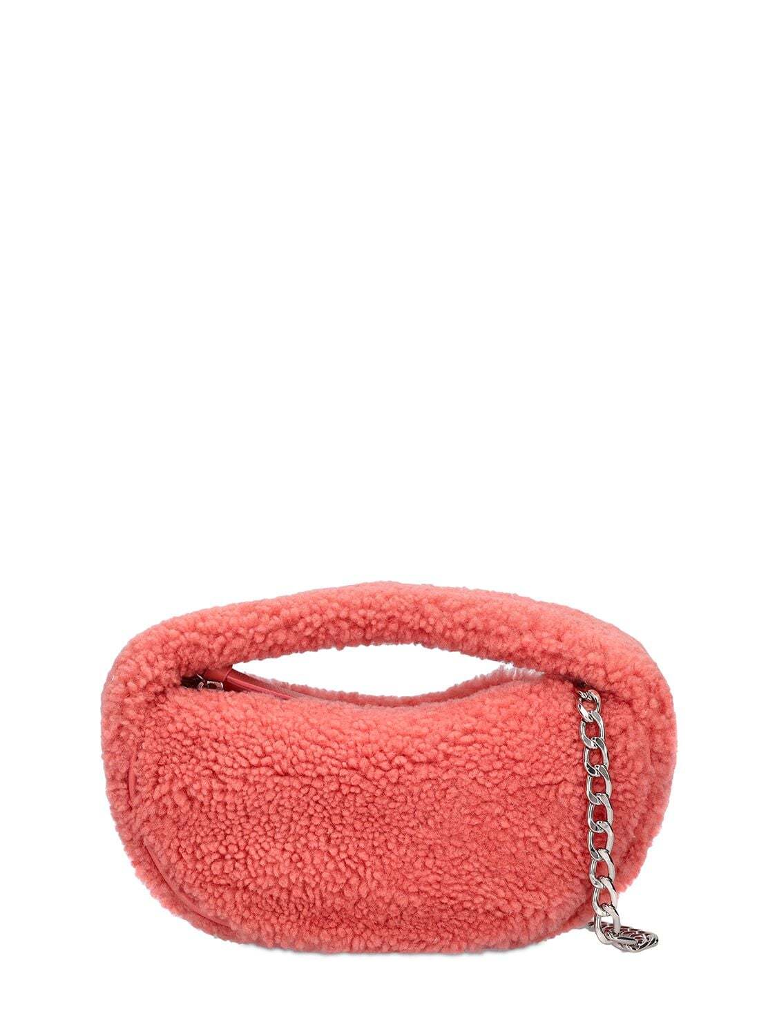 BY FAR Baby Cush Shearling Top Handle Bag in pink