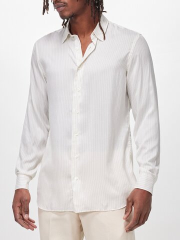 lardini - pinstripe silk-twill long-sleeve shirt - mens - white multi