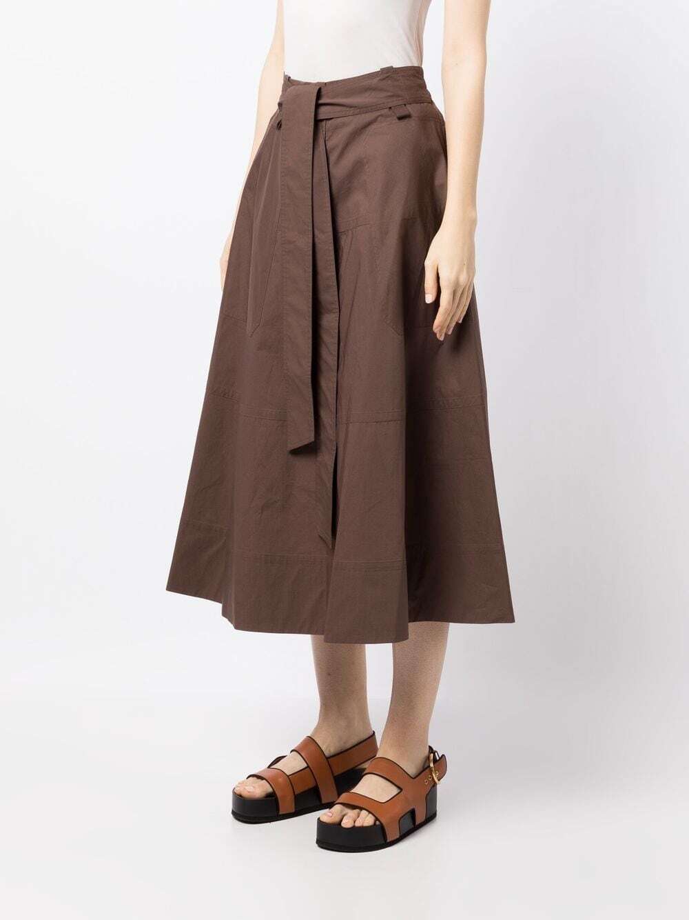 Lee Mathews belted-waist A-line skirt - Brown