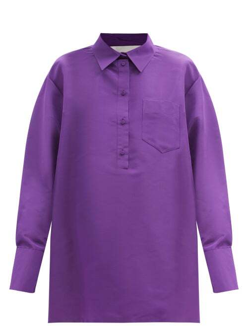 Valentino - Oversized Silk-faille Shirt Dress - Womens - Purple