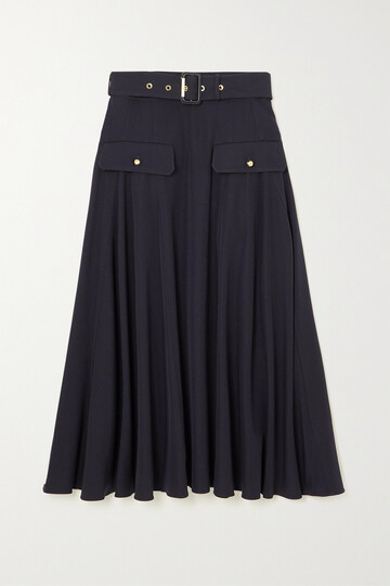 alexander mcqueen - belted wool and cotton-blend twill midi skirt - blue