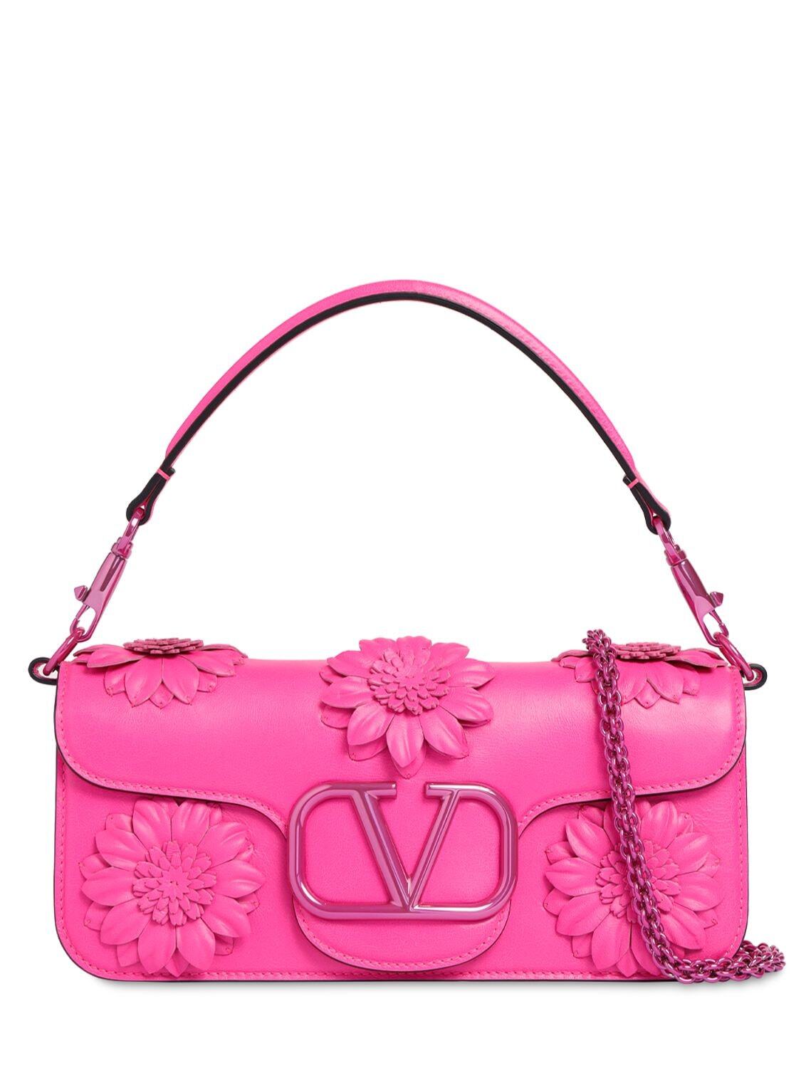 VALENTINO GARAVANI Loco Flower Leather Shoulder Bag in pink